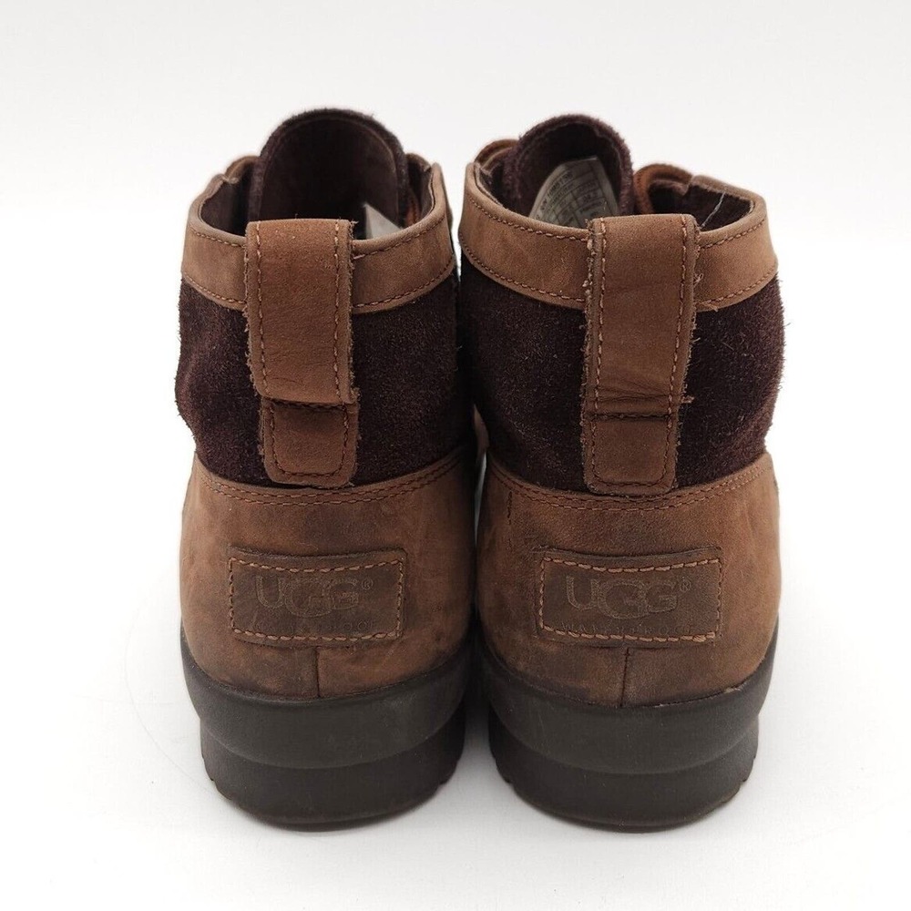 UGG Heather Womens 7.5 Duck Rain Ankle Boot Coconut Shell Brown Leather Lace Up - Picture 6 of 9